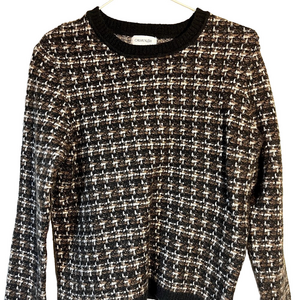 Calvin Klein Women Plaid Knit Pullover Sweater S Black White Classic Neutral